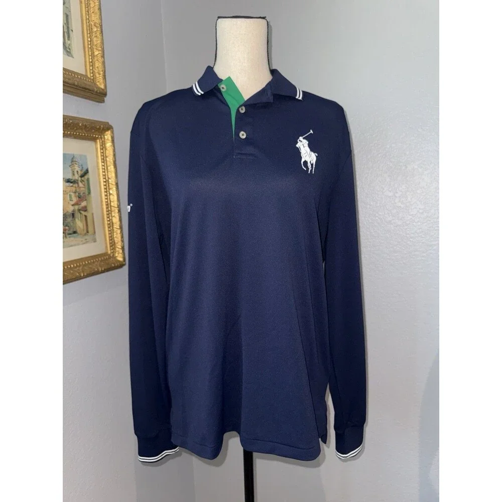 NWT US Open Polo Ralph Lauren Umpire Polo Shirt Long Sleeve Navy Medium Tennis